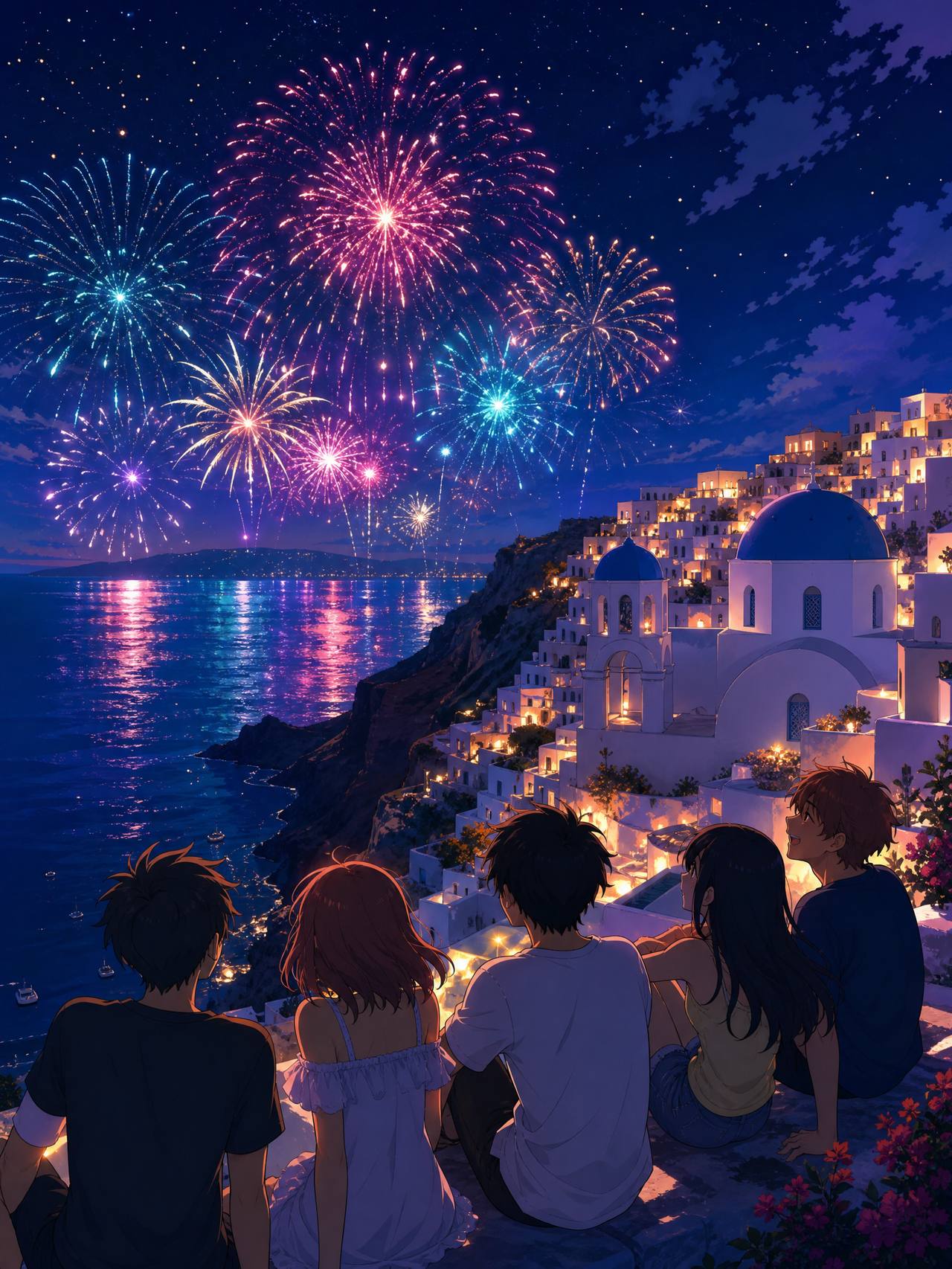 抖音风教程动漫-烟花之夜AI场景动漫演示